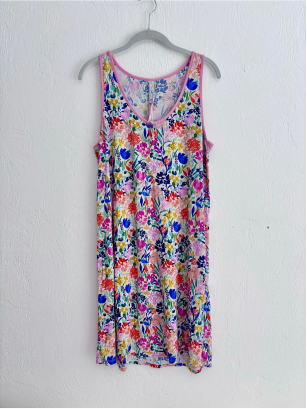 Women's Little Sleepies Floral Bamboo Sleep Dress, Large, White & Pink
